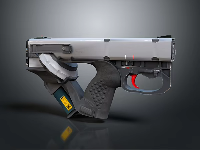 Modern Tactical Pistol with Textured Black Grip Silver Body Red Trigger and Magazine 3d model