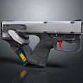 Modern Tactical Pistol with Textured Black Grip Silver Body Red Trigger and Magazine