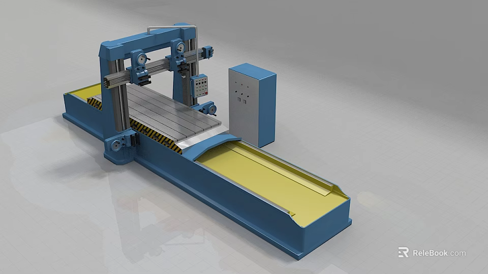 High Precision Heavy Duty Industrial Equipment with Blue Frame Yellow Worktable and Control Panel 3d model 