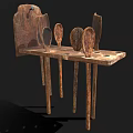 Wooden Household Tool Stand With Several Hanging Wooden Spoons For Daily Use