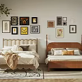 Cozy Double Beds With Upholstered And Wooden Headboards Gallery Wall Art Green Plant And Rug