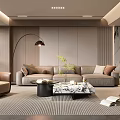 Modern Living Room Interior Design With Sofa Pillows Marble Coffee Table Rug And Floor Lamp