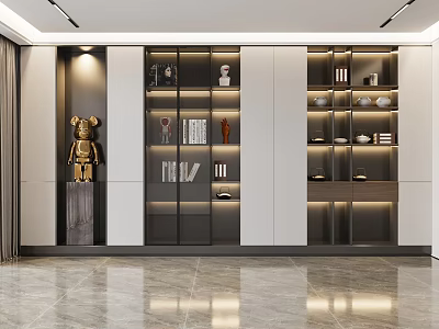 Modern Interior Display Cabinet With Glass Doors Books Sculptures And Decorations 3d model