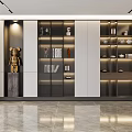 Modern Interior Display Cabinet With Glass Doors Books Sculptures And Decorations