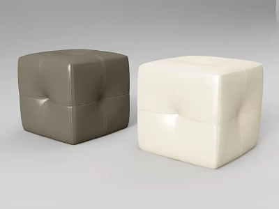 Square Leather Ottomans In Gray And White With Tufted Design For Living Room 3d model