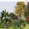 Vibrant Arboreal Garden Landscape With Diverse Trees Colorful Blooms And Foliage