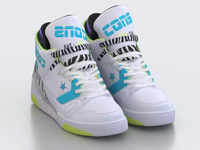 White High Top Sneakers With Zebra Pattern Star Logo And Colorful Accents 3d model