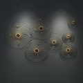 Modern Wall Decor with Fan Shaped Designs Golden Mountain Patterns and Circular Frames 3d model