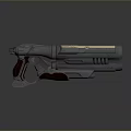 Futuristic Sci Fi Weapon Metallic Pistol Featuring Red Grip And Detailed Design