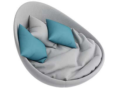 Gray Bean Bag Chair with Blue Cushions and Soft Blanket for Cozy Living Room 3d model