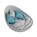 Gray Bean Bag Chair with Blue Cushions and Soft Blanket for Cozy Living Room