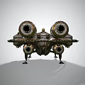 Vintage Sci Fi Circular Metallic Device Featuring Central Disc Blue Stripes And Mechanical Parts