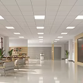 Public Service Hall Interior With Windows Buildings Outside White Counter Metal Bench And Self-Service Machines