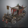 Ancient Chinese Carriage With Traditional Red Curtains Lanterns Green Decorative Ball And Metal Wheels
