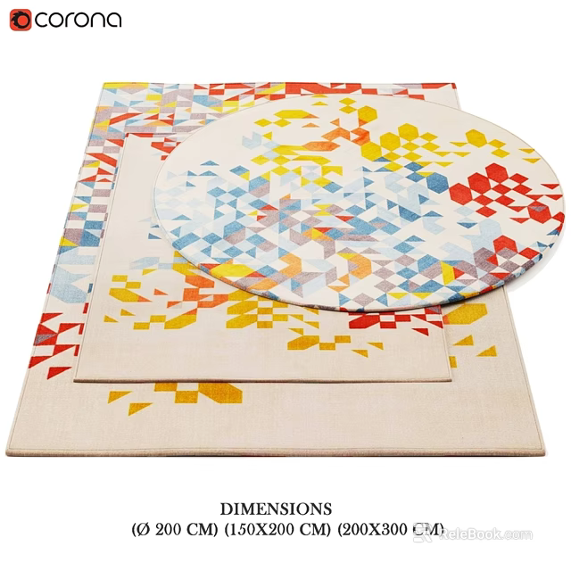 Colorful Square Rugs With Geometric Patterns Triangles And Red Blue Yellow Designs 3d model 