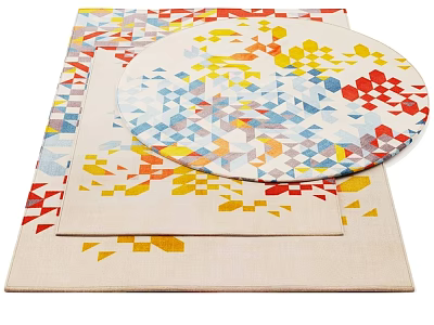 Colorful Square Rugs With Geometric Patterns Triangles And Red Blue Yellow Designs 3d model