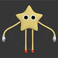 Yellow Star Cartoon With Big Eyes Arms Legs White Gloves Red Shoes On Black Background