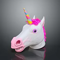 White Unicorn Head Decoration With Pink Mane Colorful Horn Purple Eye And Pink Nose