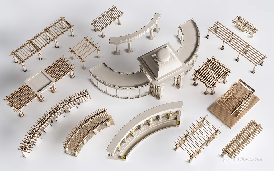 Detailed Architectural Model Components With Arches Columns Frames Roofs And Beams 3d model 