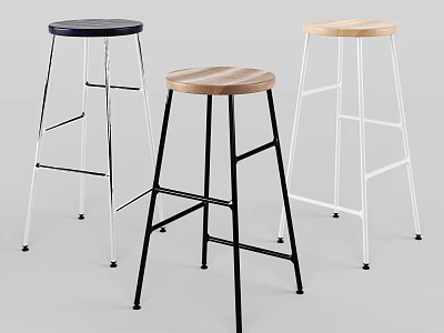 Modern Stylish Bar Stools With Wooden Seats And Metal Frames In Black White 3d model