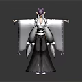 Game And Movie Character With Purple Fox Ears White Kimono Long Black Hair Flowing Sleeves