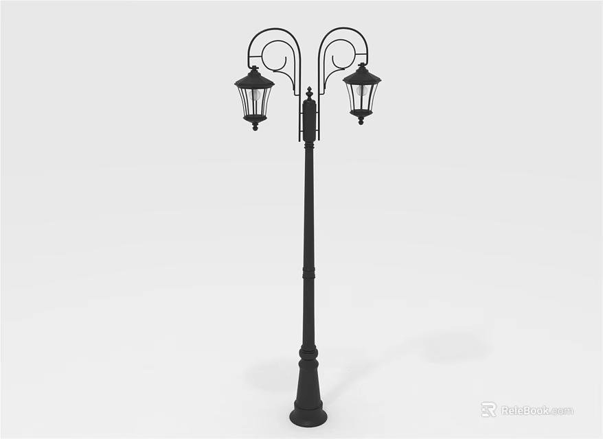 Vintage Black Outdoor Street Lamp Furniture With Double Lantern Design 3d model 