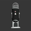 Retro Microphone With Metal Mesh Grille Black Body Red Button And Silver Stand