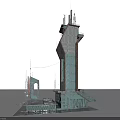 Cartoon Scene With Industrial Tower Featuring Antennas Platforms Turquoise Base And Circular Element