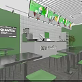Qiantia Milk Tea Shop Interior With Green Walls Stainless Steel Tables Chairs And Menu Screens