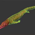 Realistic Striped Reptile 3D Model With Long Tail Open Mouth Brown Yellow Color Dark Background