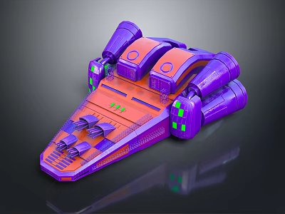 Futuristic 3D Spaceship Model With Purple Orange Body And Green Accents 3d model