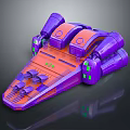 Futuristic 3D Spaceship Model With Purple Orange Body And Green Accents