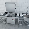 Stainless Steel Commercial Kitchen Appliances With Dishwasher Sink And Storage Racks