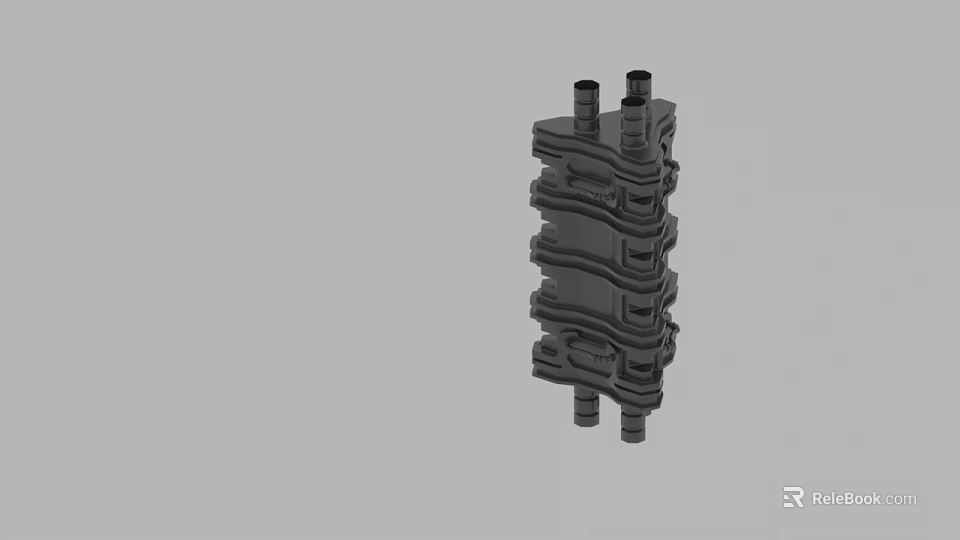 Black Industrial Mechanical Component With Multi Layer Structure And Pipe Connections 3d model