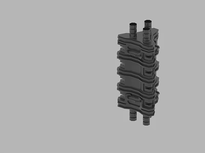 Black Industrial Mechanical Component With Multi Layer Structure And Pipe Connections 3d model