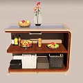 Modern Decorative Cabinet With Fruit Basket Vase Wine Bottles And Storage Boxes