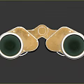 Vintage Yellow Binoculars With Red Knobs Green Lenses For Scenic Landscape Viewing On Dark Reflective Surface 3d model