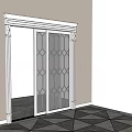 Sliding Door With Geometric Glass Panels And White Frame In Interior Space