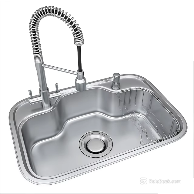 Stainless Steel Kitchen Sink with Faucet and Drainer Rack for Modern Home Kitchen Cleaning 3d model 
