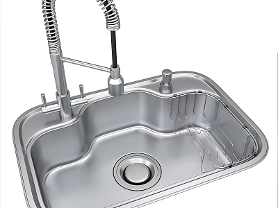 Stainless Steel Kitchen Sink with Faucet and Drainer Rack for Modern Home Kitchen Cleaning 3d model