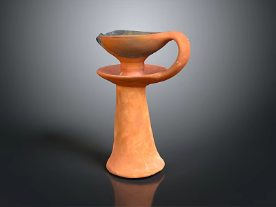 Handcrafted Terracotta Lamp With Curved Handle Tray And Pedestal Base Design 3d model