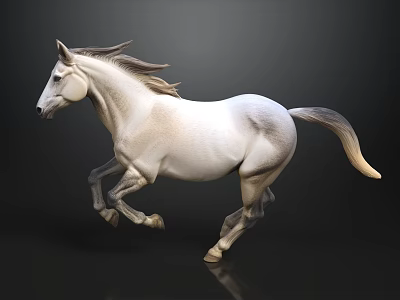 Beautiful White Horse Running Gracefully Against Black Background With Shiny Surface 3d model