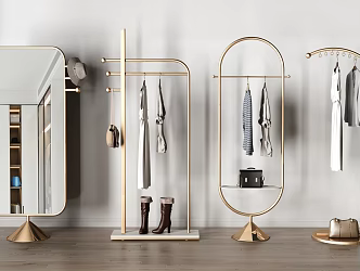 Light Luxury Clothes Hanger Coat Rack Full-body Mirror Combination 3d model