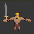 Cartoon Style 3D Game Warrior Character with Blonde Hair Beard Red Skirt Spiked Bracers And Sword