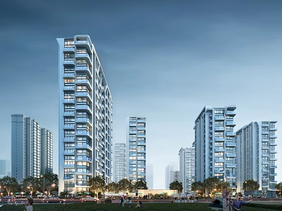 Modern High Rise Residential Buildings In City With Green Spaces 3d model