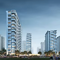 Modern High Rise Residential Buildings In City With Green Spaces