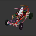 3D Model Race Car Frame With Red Yellow Structure White Seat And Black Wheels