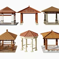 Various Garden Pavilion Models With Different Roof Designs And Wooden Structures