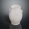 White Textured Vase With Two Handles On Black Reflective Background 3d model