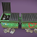Green Storage Boxes Open With Black Items Inside And Closed One Featuring Red Heart